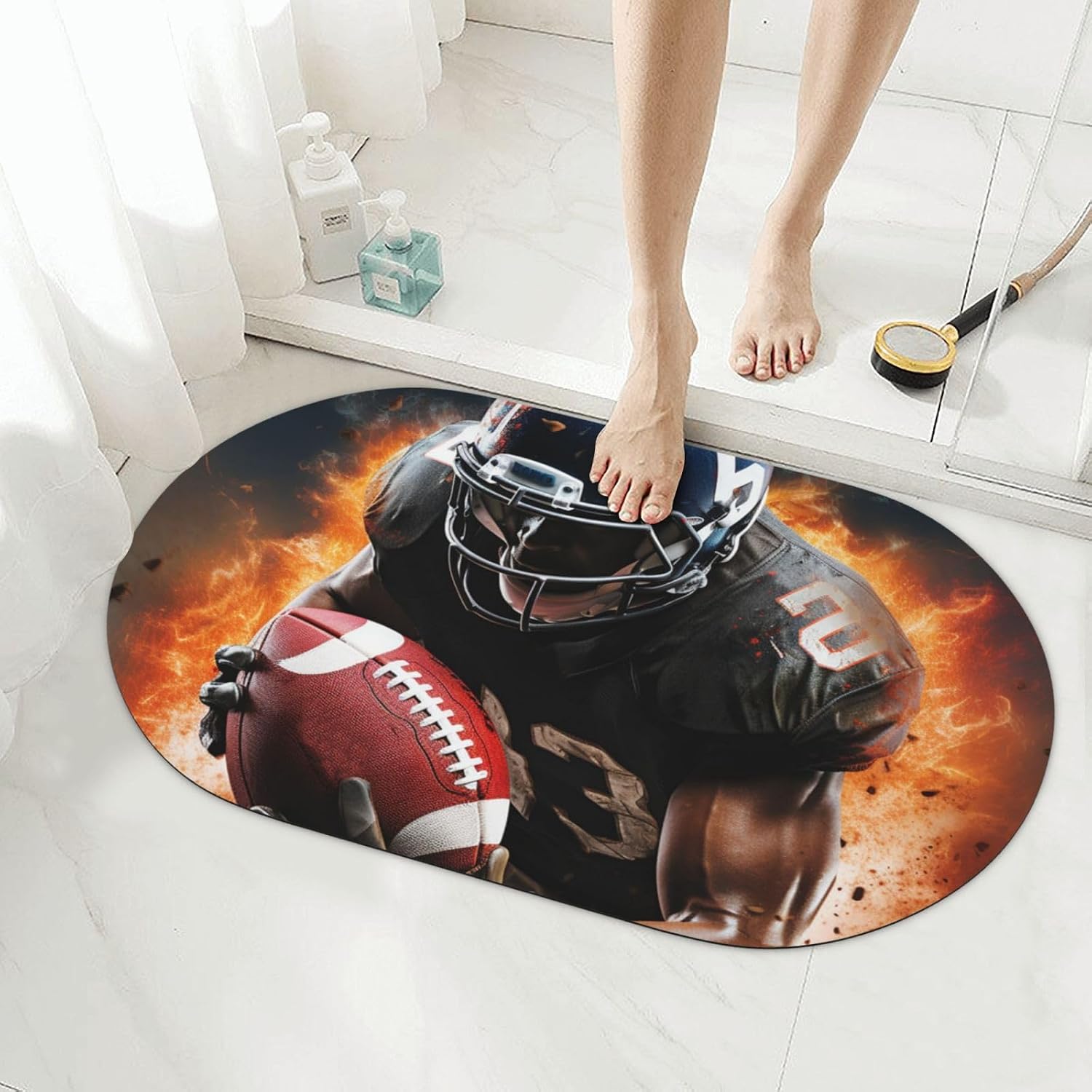 Stone Bath Mats Cool American Football Diatomaceous Earth Bath Mat Super Absorbent Bathroom Floor Mat Quick Drying Diatomite Shower Mat for Shower Bathtub Bathroom Accessory 19.7x31.5in