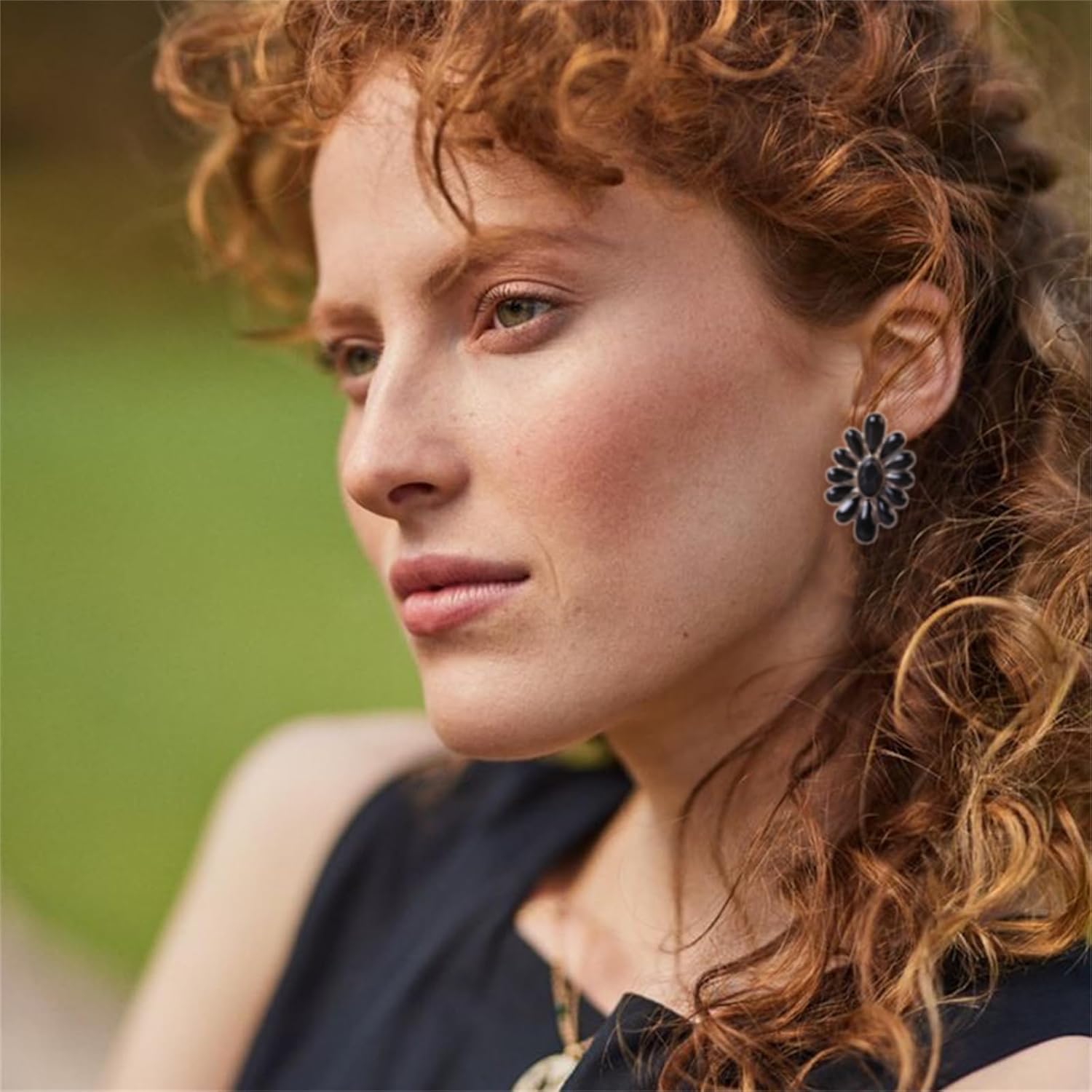 Bohemian Western Natural Turquoise Geometric Flower Drop Dangle Earrings Statement Cowgirl Ethnic Boho Earrings Ethnic Teardrop Stud Earrings or Women Girls - Image 4