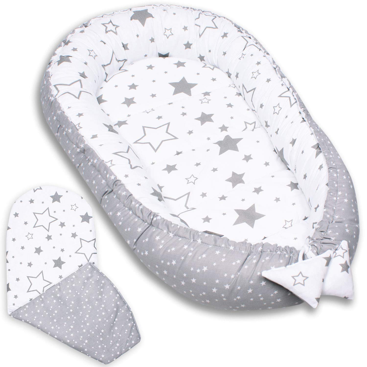 PaLulli Babynest - Cuscino multifunzionale con morbido materasso aggiuntivo, in cocco, paracolpi, lettino da viaggio per neonato, 100% cotone OEKO-TEX, prodotto nell'UE (verde menta II)