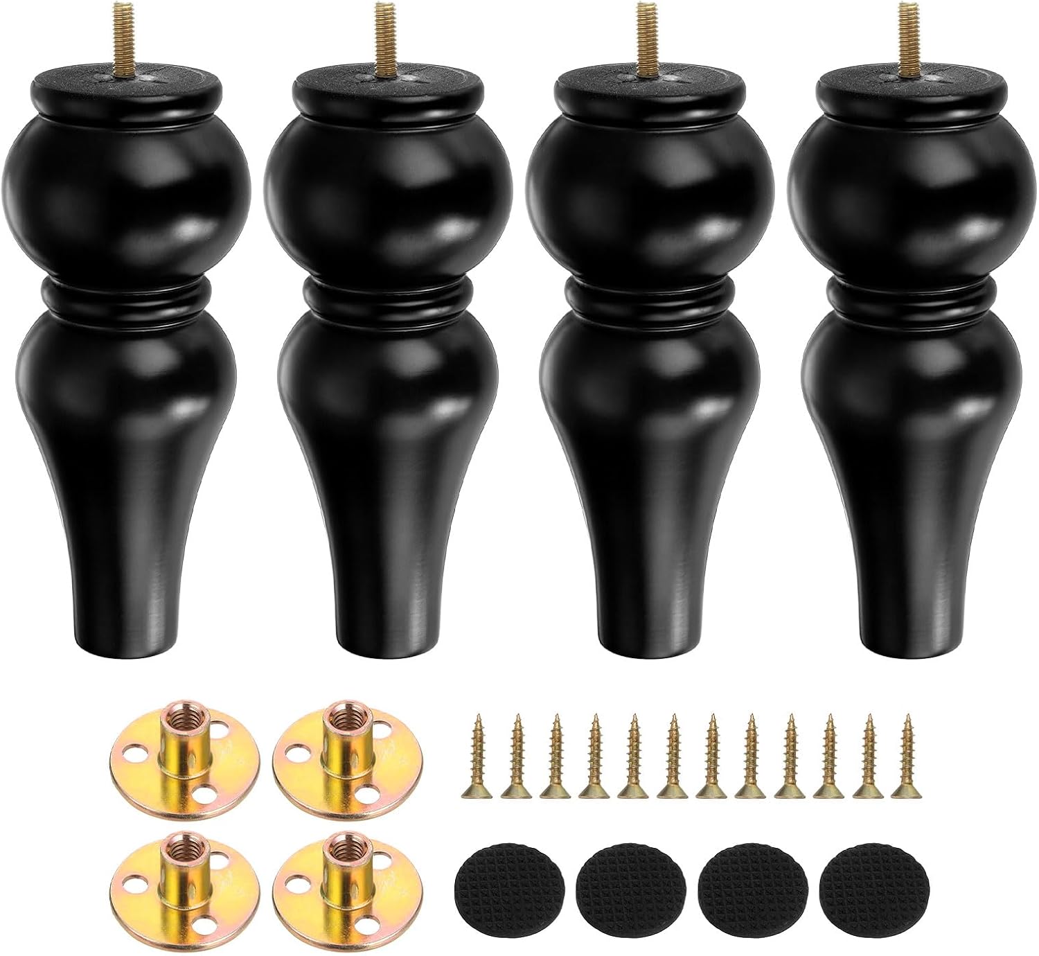 uxcell 5 Inch Wood Furniture Legs, Set of 4 Sofa Replacement Wooden Furniture Feet Dresser Legs with Mounting Screws, for Cabinets Couch Dresser Chair Desk Ottoman Table, Black