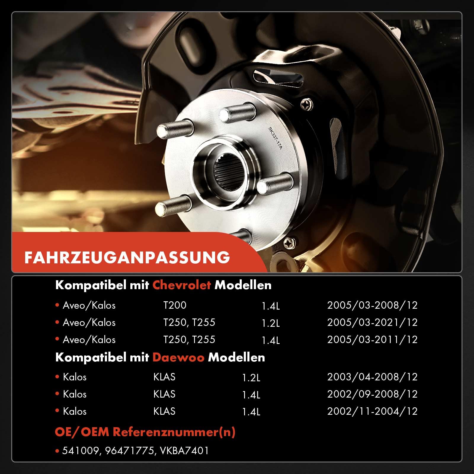 Frankberg 2x Cuscinetti ruota Posteriore sinistra destra Ruota flangiata diametro 125,5 Con Sensore Velocità Ruota Sensore Ruota in ABS Compatibile con Aveo/Kalos T200 T250 T255 Kalos KLAS 96471775