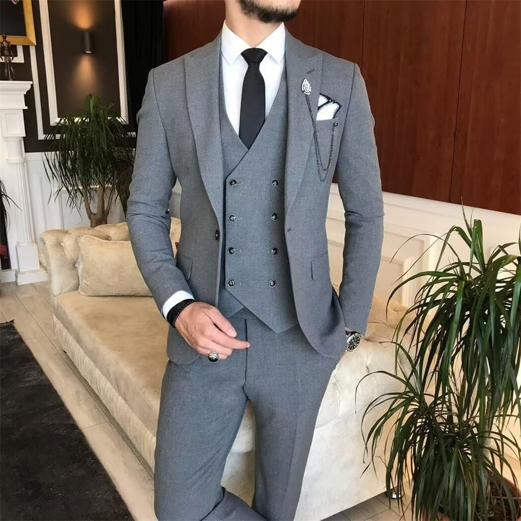 Men's 3 Piece Suit Slim Fit Wedding Groomsmen Suit Double Breasted Suit Men Prom Tuxedo Dinner Party