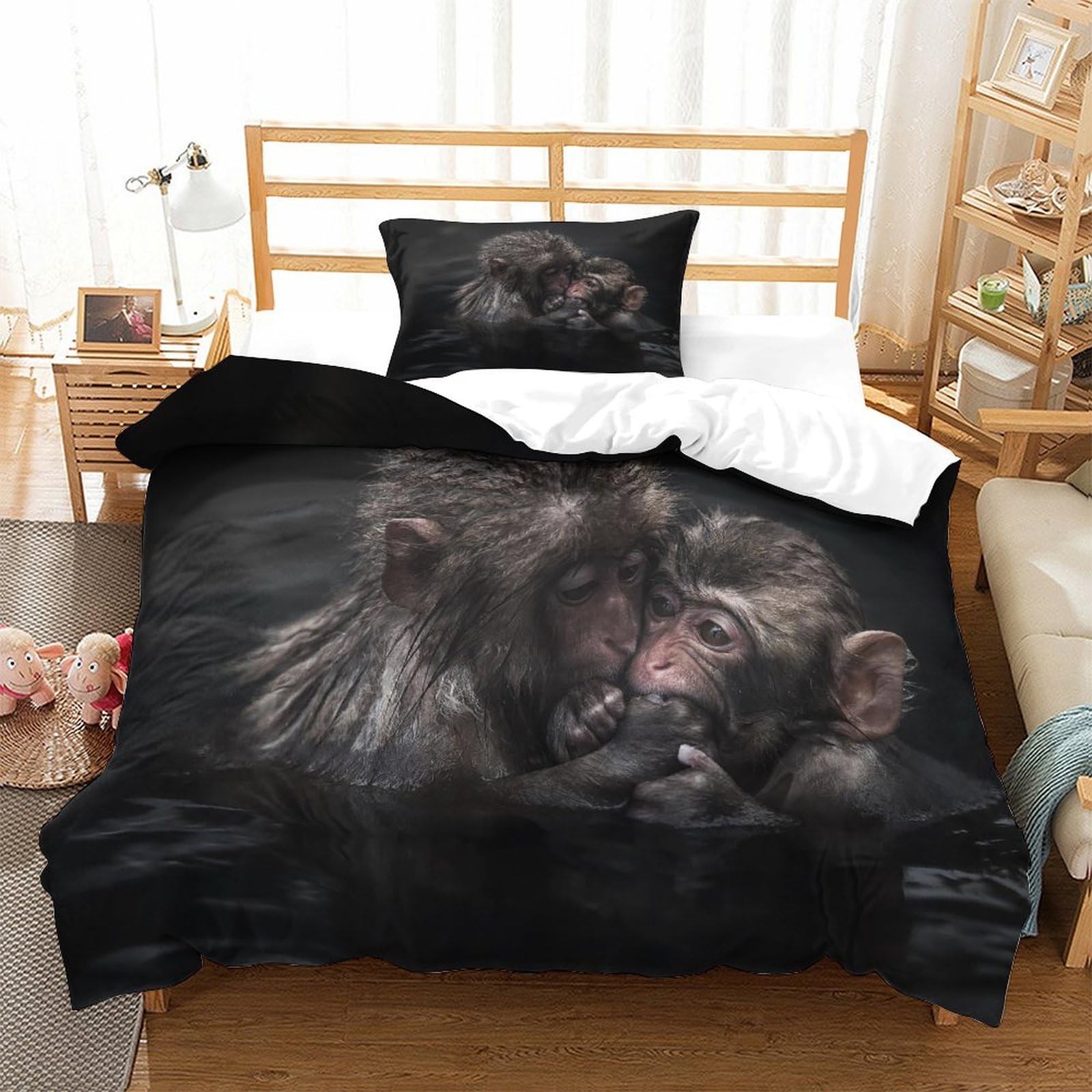 P1S9U7W5Y Realistic 3D Printed Monkey Duvet Cover Set 3pcs Microfiber Animal Bedding Set Single