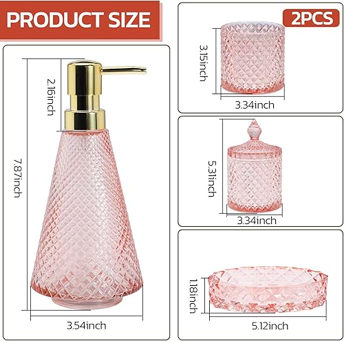 Miniatura 8 de Juego de accesorios de baño verde, 5 piezas de accesorios de baño de vidrio, dispensador de loción Dimond, jabonera, soporte para cepillos de