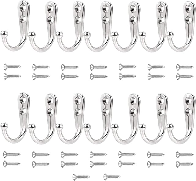Annefly 14 PCS Wall Mounted Hooks Coat Hooks with 30 PCS Screws Retro Door Robe Hook for Hanging Towel Clothes Hat Key Cup Single Metal Hook Cloth Hanger in Bedroom Bathroom Kitchen Cupboard,Silver