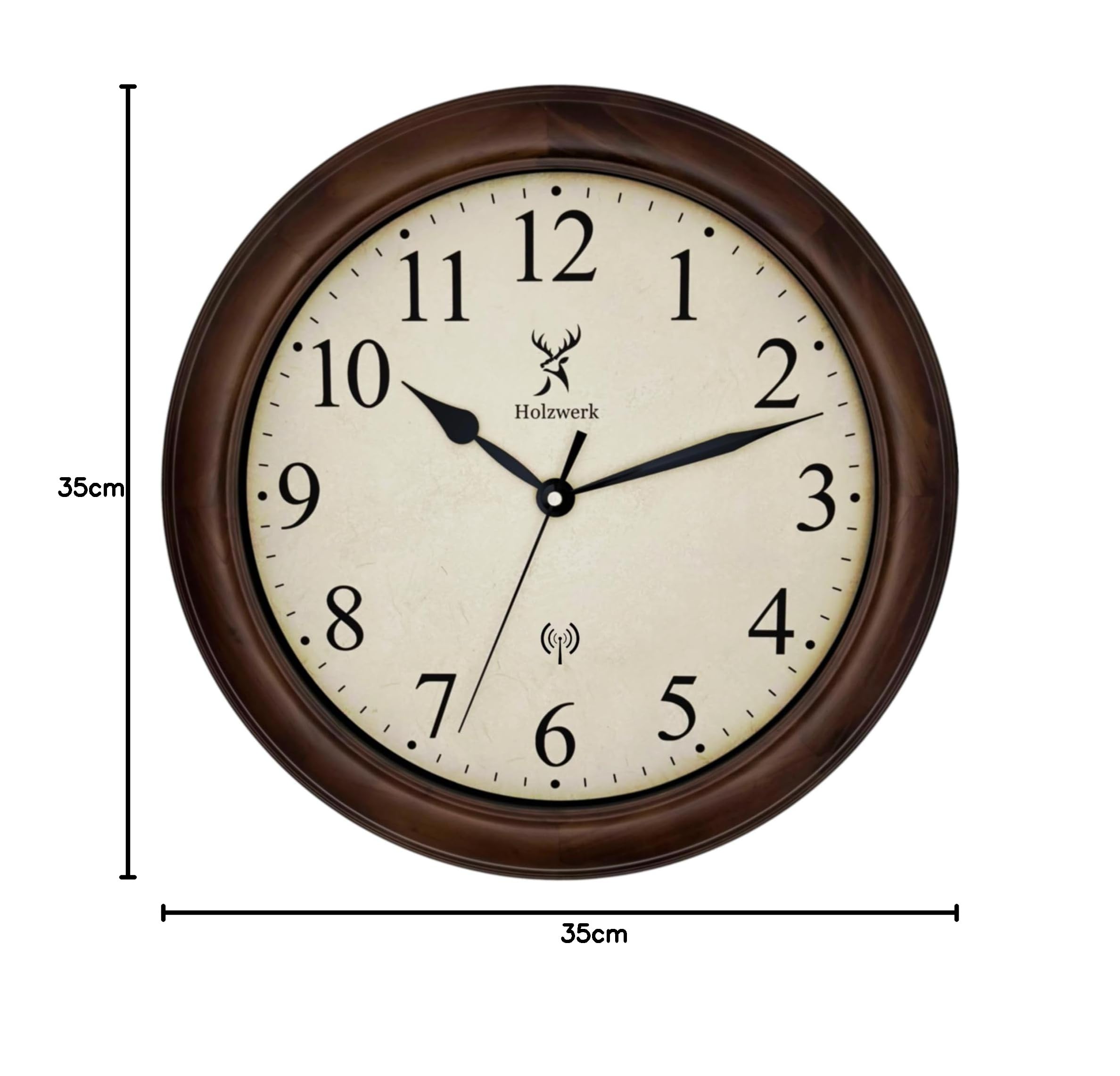 Holzwerk RADEBURG (Funk) Natur Vintage Retro Holz Funk Wanduhr Holz-Uhr Funkwanduhr Funkuhr nahezu lautloses Uhrwerk Massivholz 14 Zoll 35cm Braun Beige große Ziffern (HWN.Braun.)