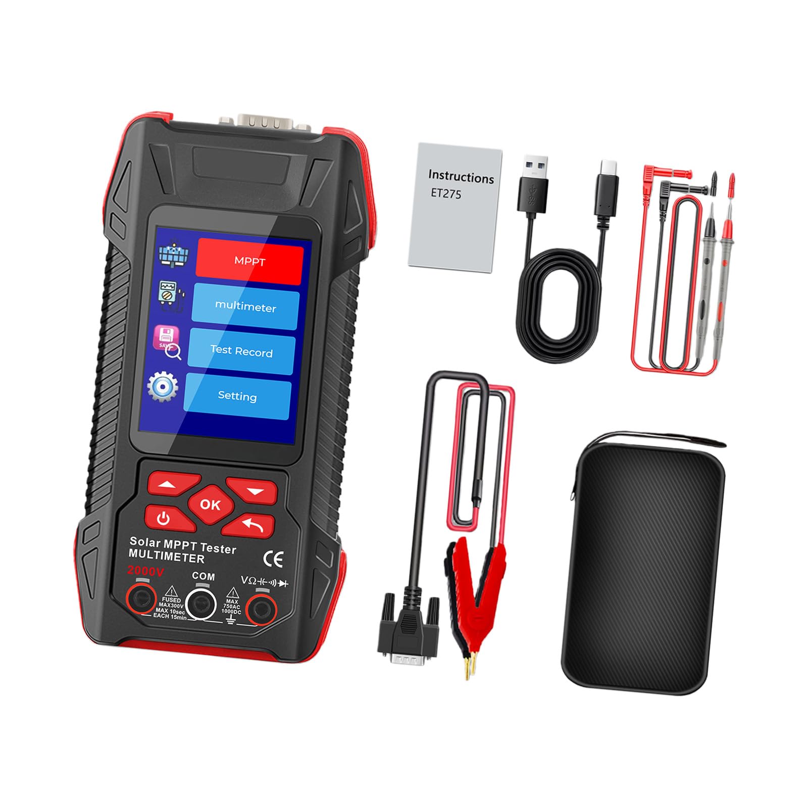 Cazstyk Et275 Advanced Solar Tester With Mppt For Panels Batteries Inverters Featuring Lcd Display Data Storage Measuring Power Voltages Current Data Storage Photovoltaic Tester