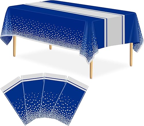 Miniatura 32 de Paquete de 2 Manteles Blancos y Dorados Decoraciones para Fiestas Mantel de Plástico Blanco Impreso Camino de Mesa Dorado 54 x 108 Pulgadas Cubierta