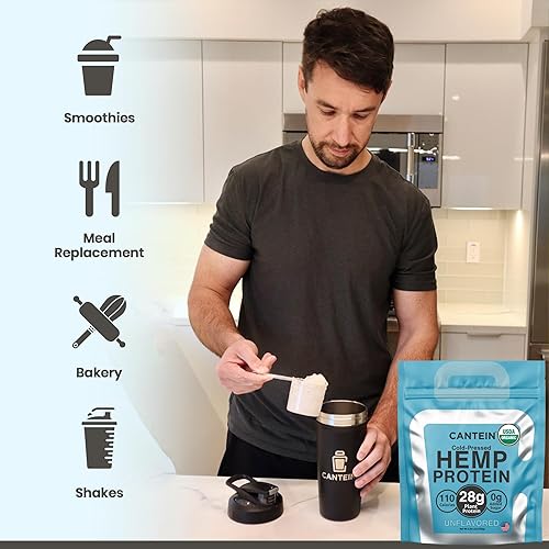 Miniatura 5 de Cantein - Polvo de proteína de cáñamo orgánico, batido de proteína vegetal y vegano, sin lactosa y lácteos, sin gluten, limpio y natural - Sin sabor