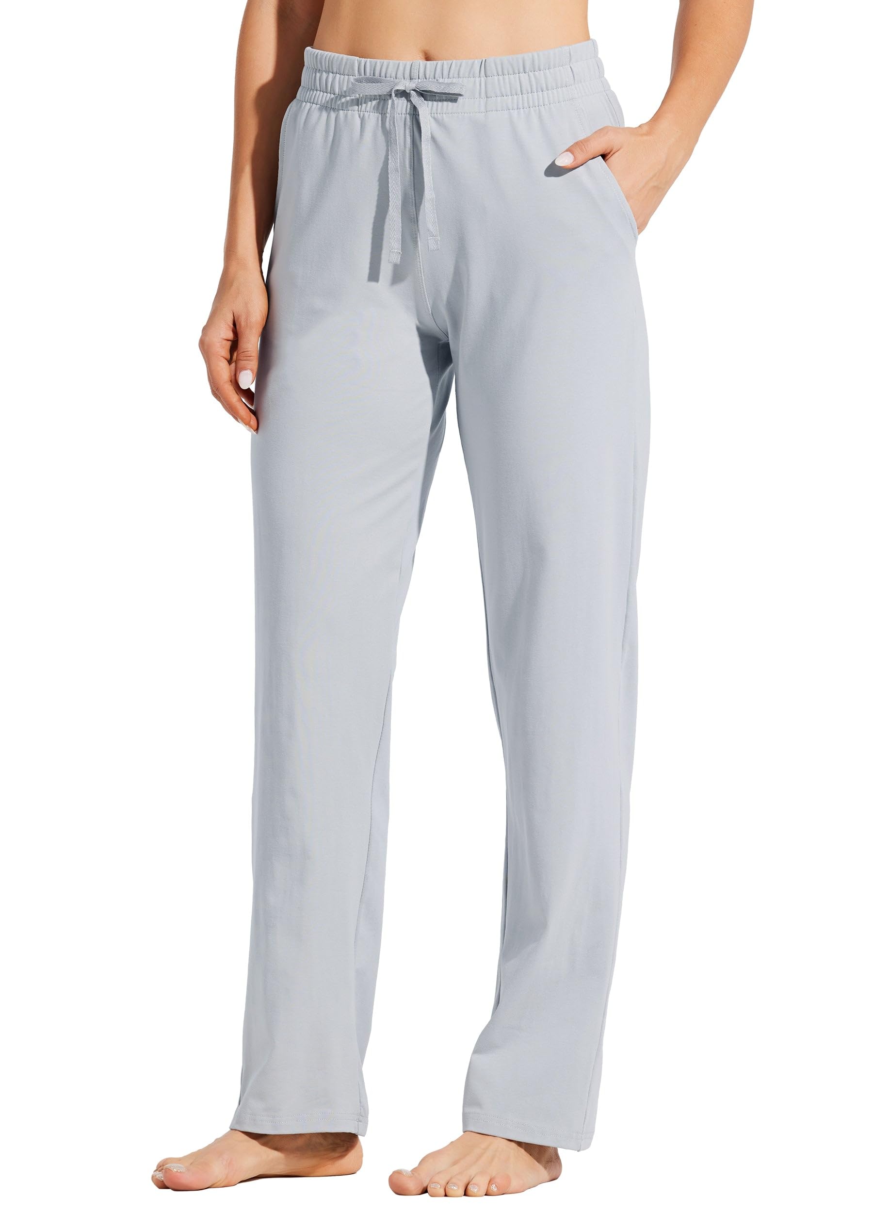 WILLIT Pantalon de jogging en coton pour femme - Pantalon de yoga ouvert en bas - Pantalon de loisirs - Jambe droite - Pantalon de sport athlétique - Cordon de serrage avec poches