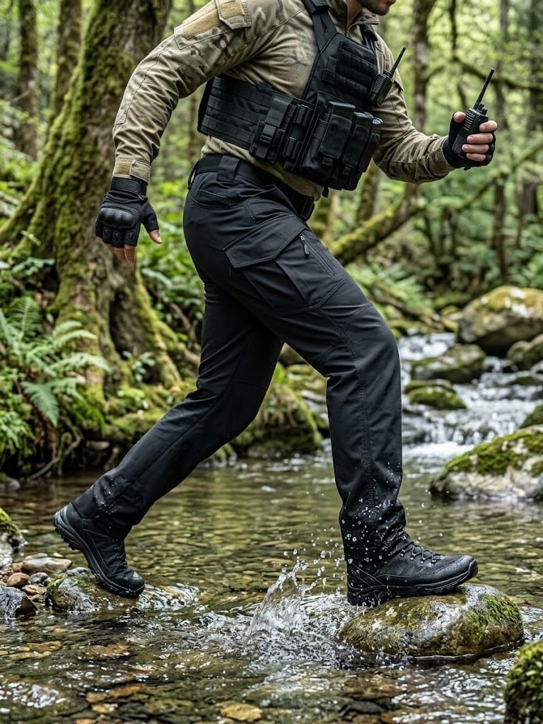 Tactical Pants for Men Water Resistant Ripstop Lightweight Cargo Hiking Work Pants with 9 Pockets