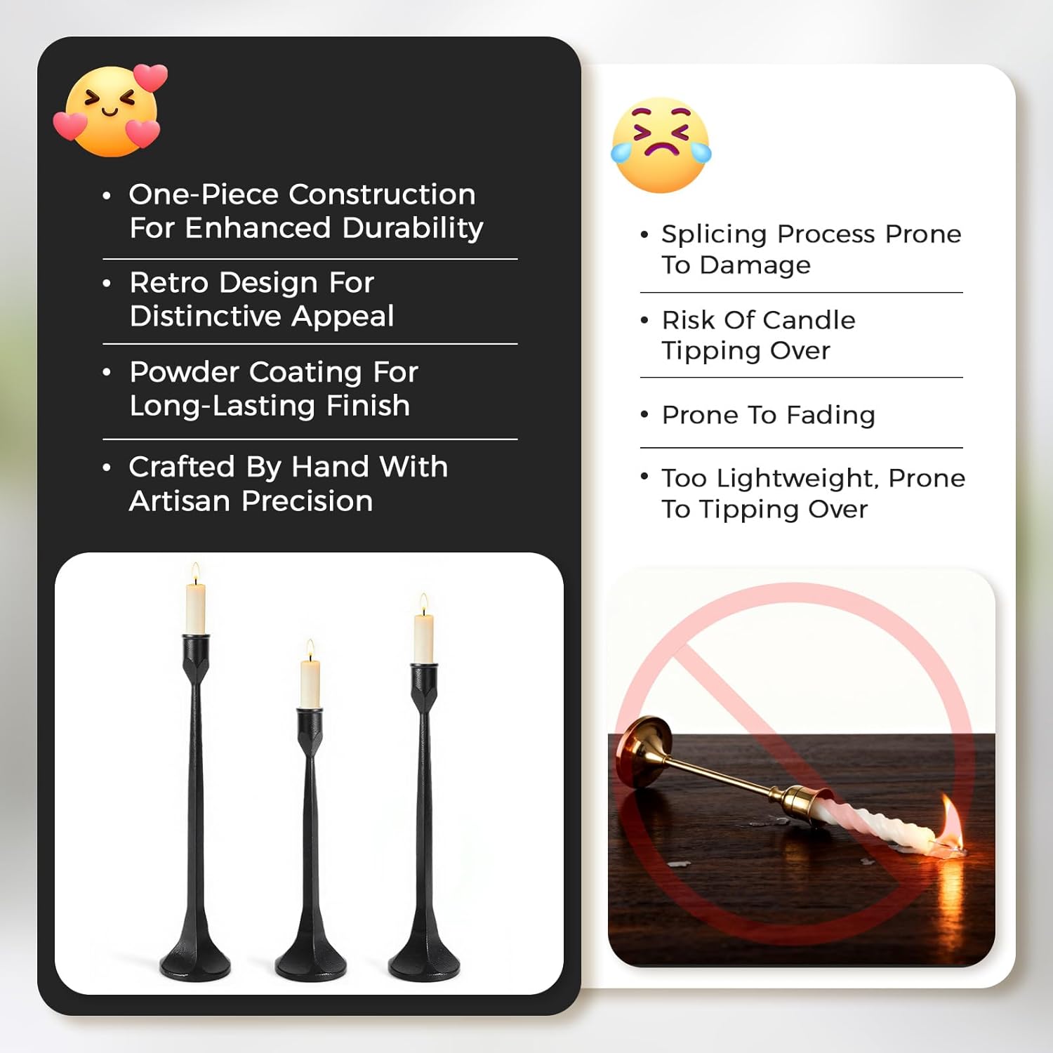Vintage Cast Iron Black Taper Candle Holders Set of 3 Antique Decorative Candlestick Holder for Wedding Dining Table Party Rustic Home Decor