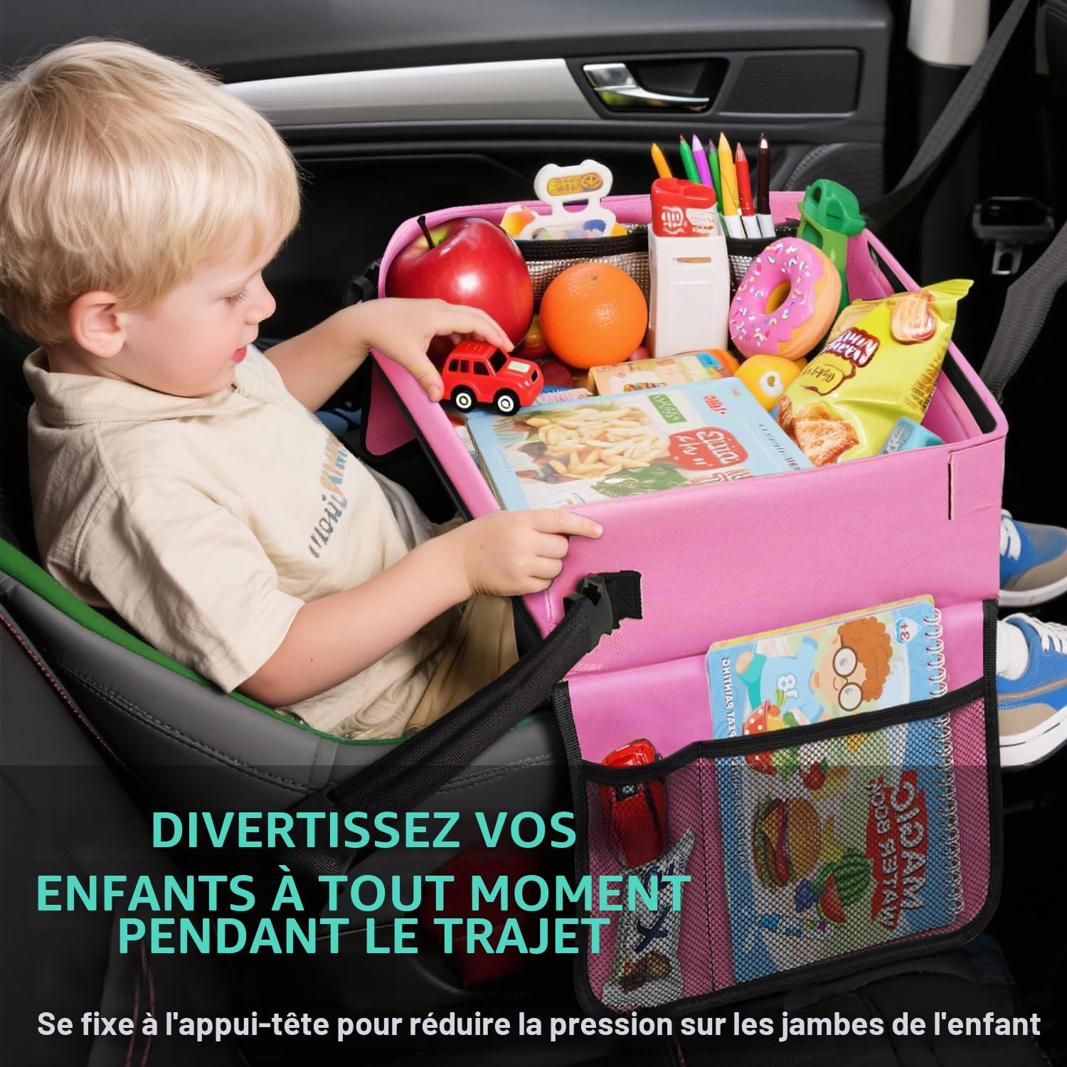 lenbest Plateau de Voyage Enfants, Jouet Créatif D'apprentissage Intérieur pour Accueil École, Planche à Dessin avec 1 Film Transparent de Peinture + 5 Papier à Dessin + 6 Crayons de Couleur (rose)