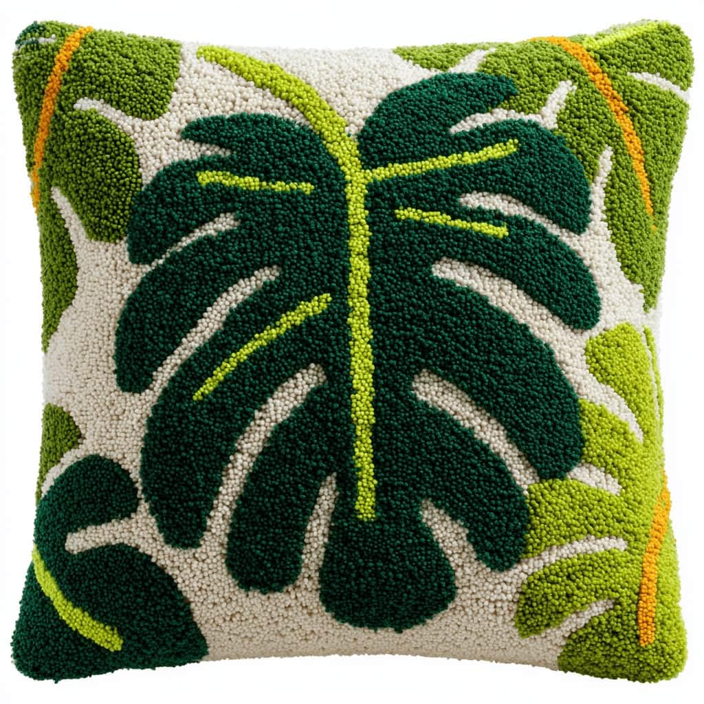 Kitquiver Latch Hook Rug Kits for Adults Leaf DIY Latch Hook Cushion Cross-Stitch Embroidery Cushion Cover for Home Sofa Decoration 17X17 in.