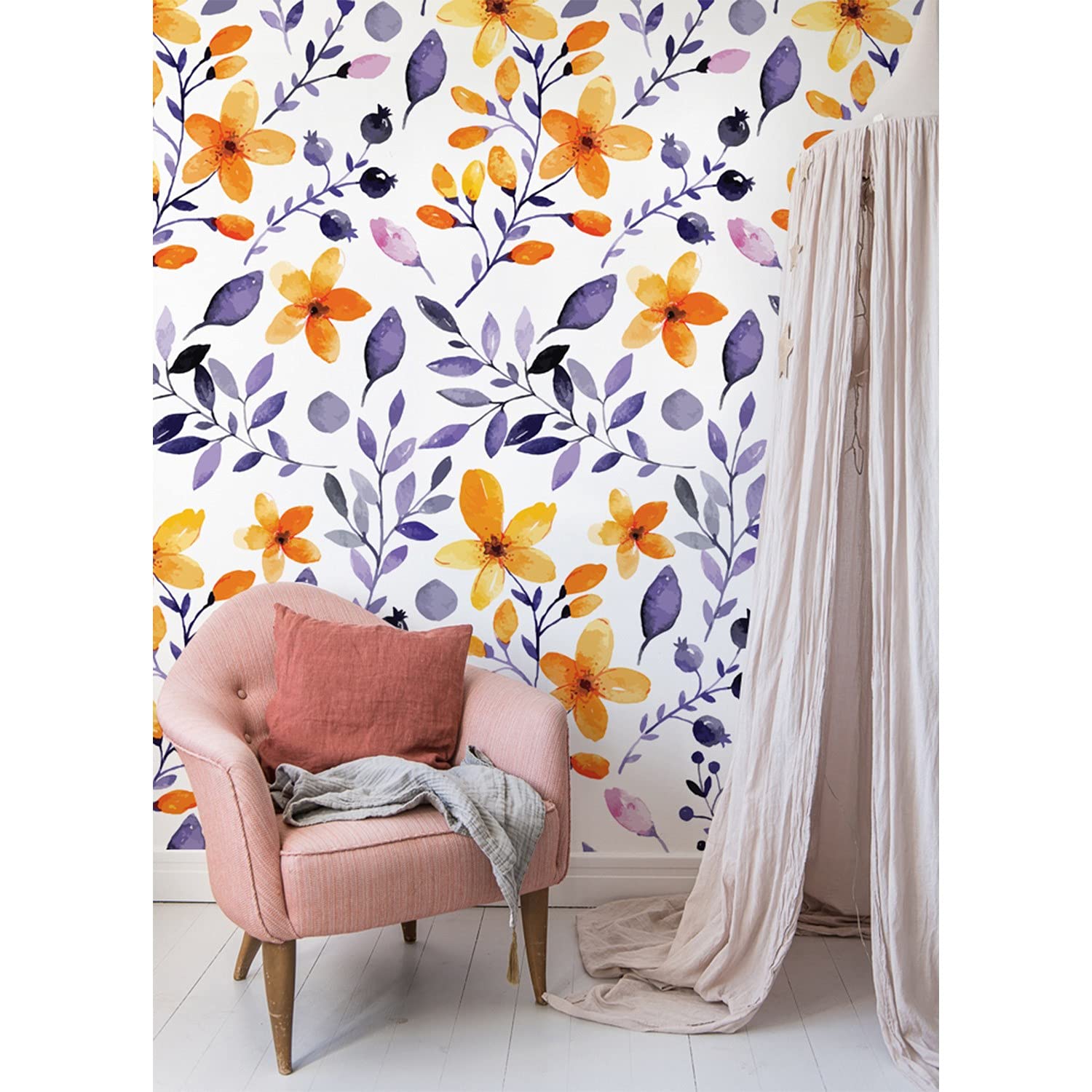 Papier peint en latex fleurs abstraites bleu marine 104x70cm pour meuble