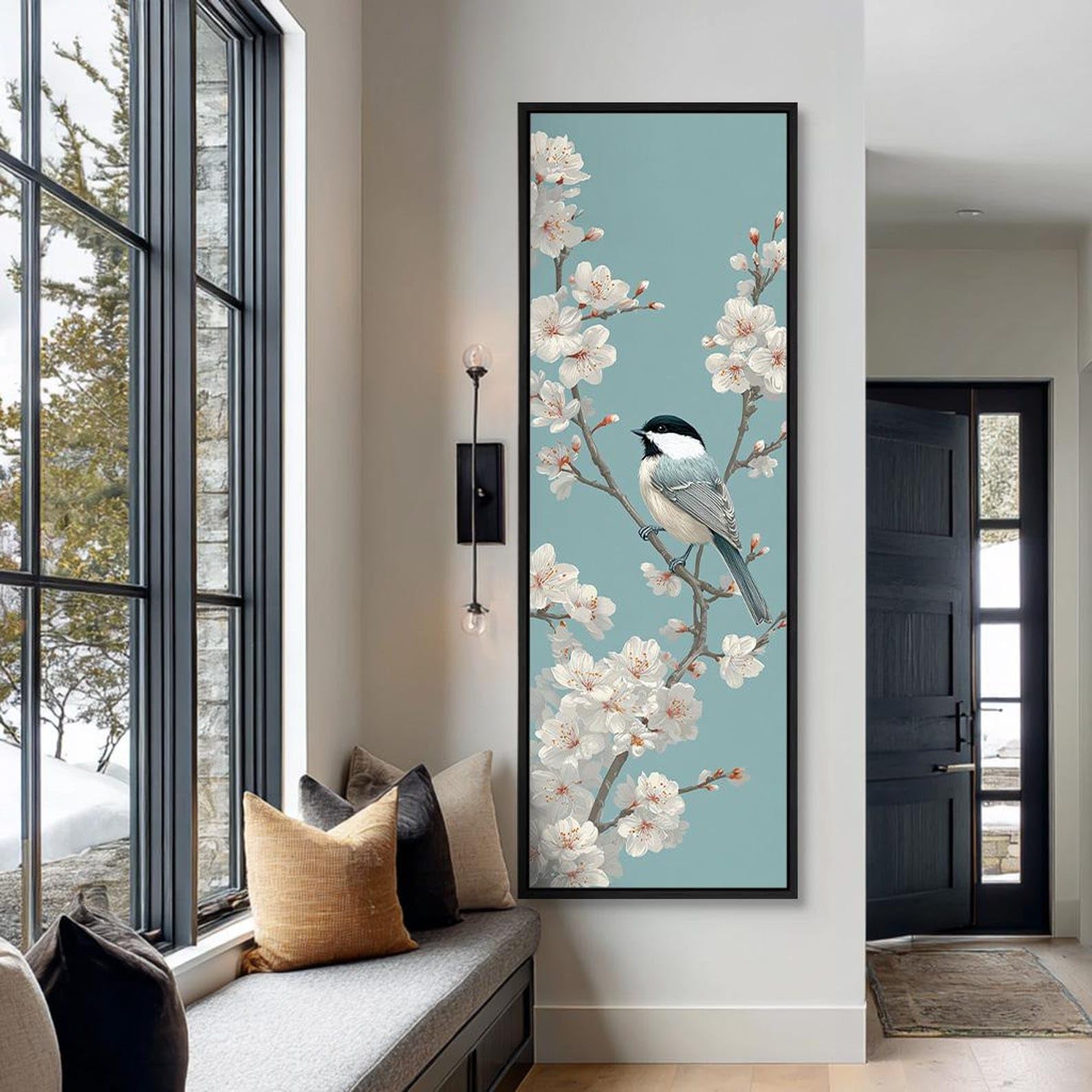 XINBAO Animals Painting ，long and Narrow Wall Art for Contemporary Home, Botanical Print with Neutral Colors, Vertical Canvas(65x195cm/Frameless)