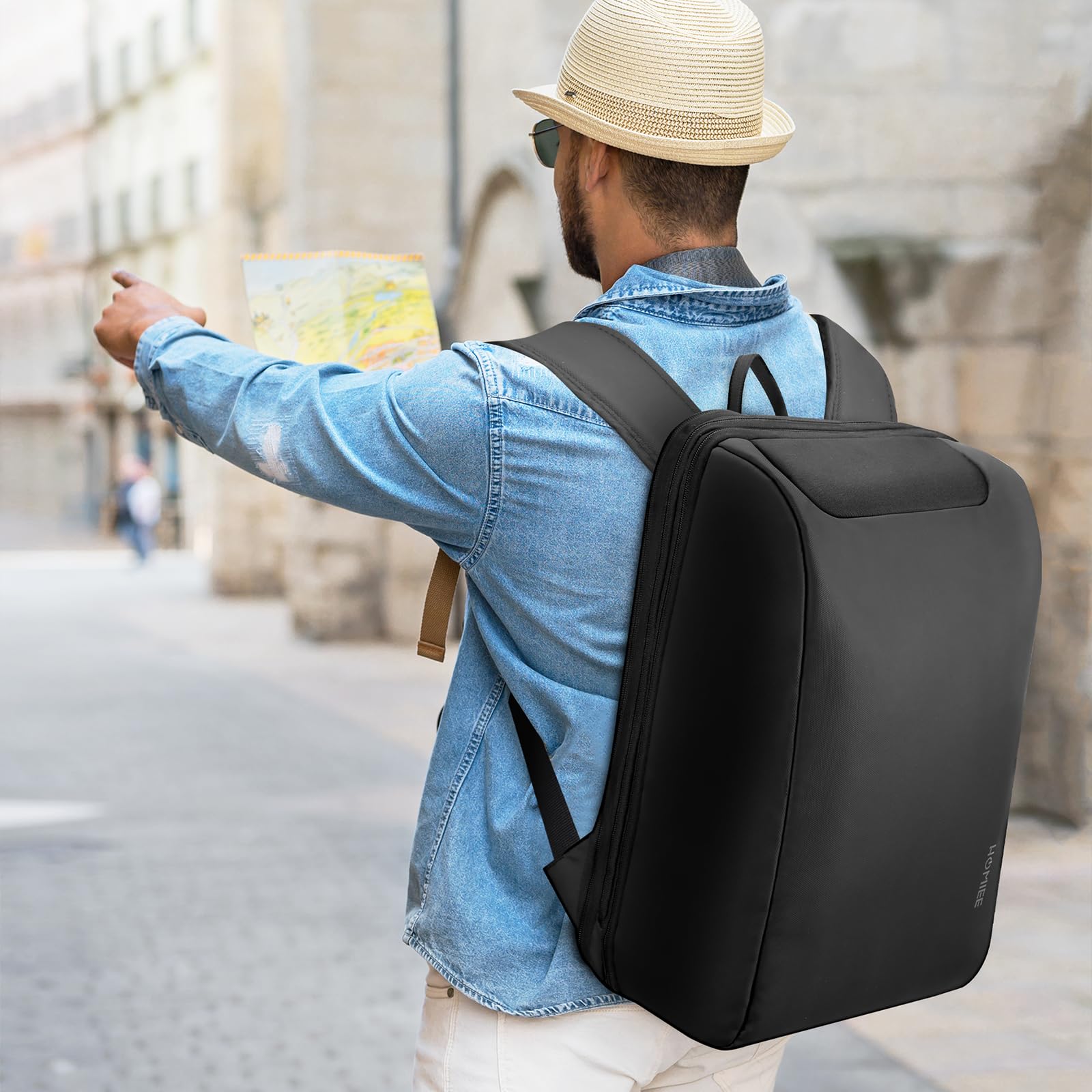 HOMIEE Zaino Antifurto Impermeabile Zaini Uomo Espandibile Zaino Porta PC per Computer 15.6 Pollici con Caricatore USB Zaini Lavoro Uomo Donna Viaggi Ufficio Anti Ladro