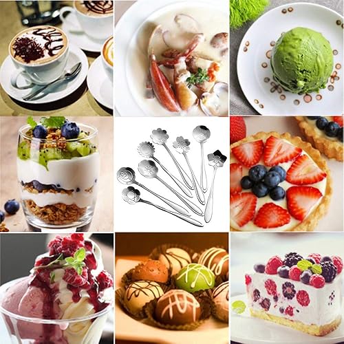 Vista 21 de Rainbow - Cucharas de té reutilizables de acero inoxidable y cucharas para revolver, juego de 4, café, mezcla, azúcar, postre, pastel, cucharas