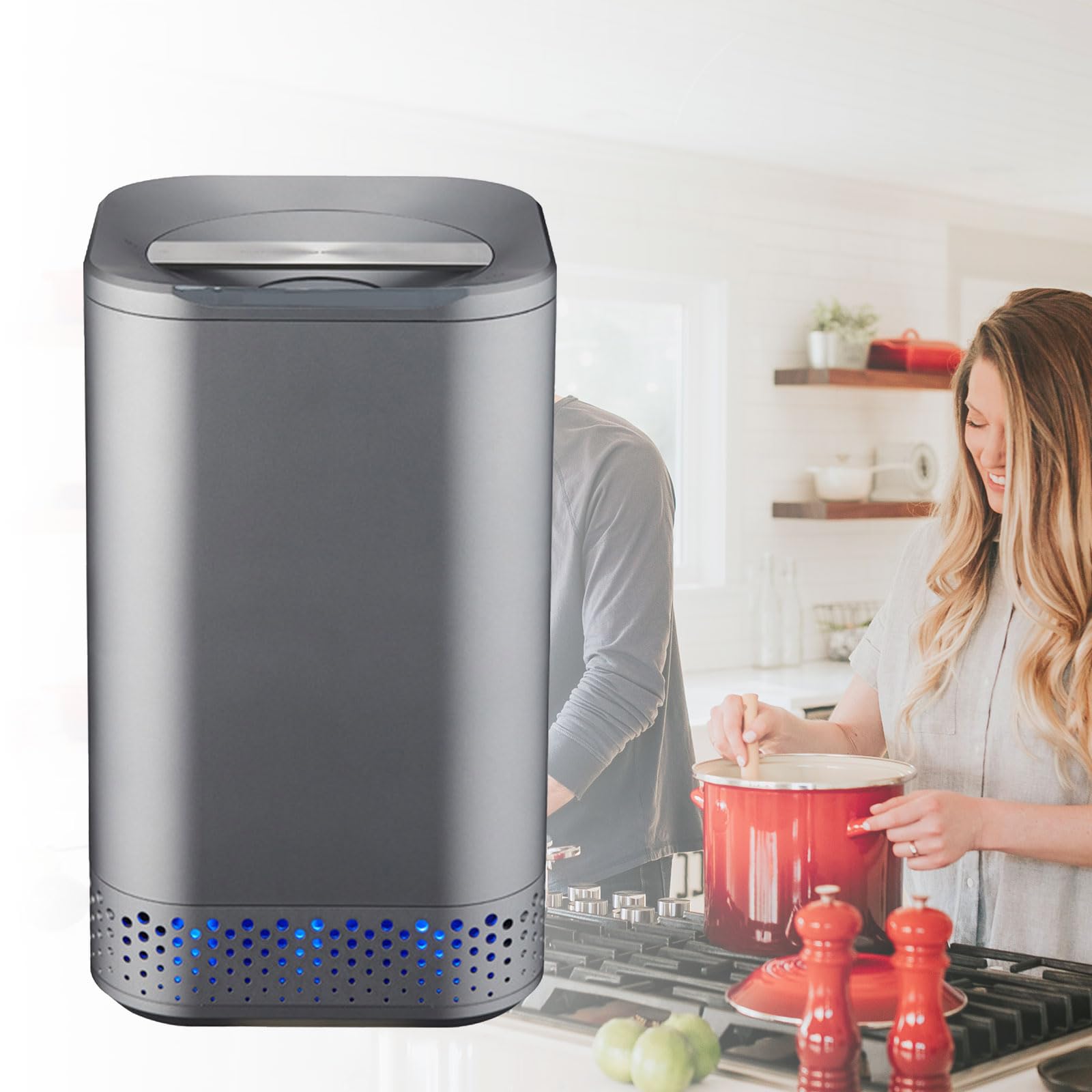 Compostador eléctrico de cocina, eliminación higiénica sin contacto, reciclador de residuos de alimentos con capacidad de 5.5 libras, convierte los residuos en compost, uso en encimera, 220 V