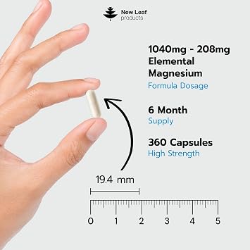Magnesium Glycinate - 360 High Strength Capsules Pure Magnesium - 1040mg Providing 208mg Elemental Per Serving - Bones, Muscle Health, Vegan, UK Made