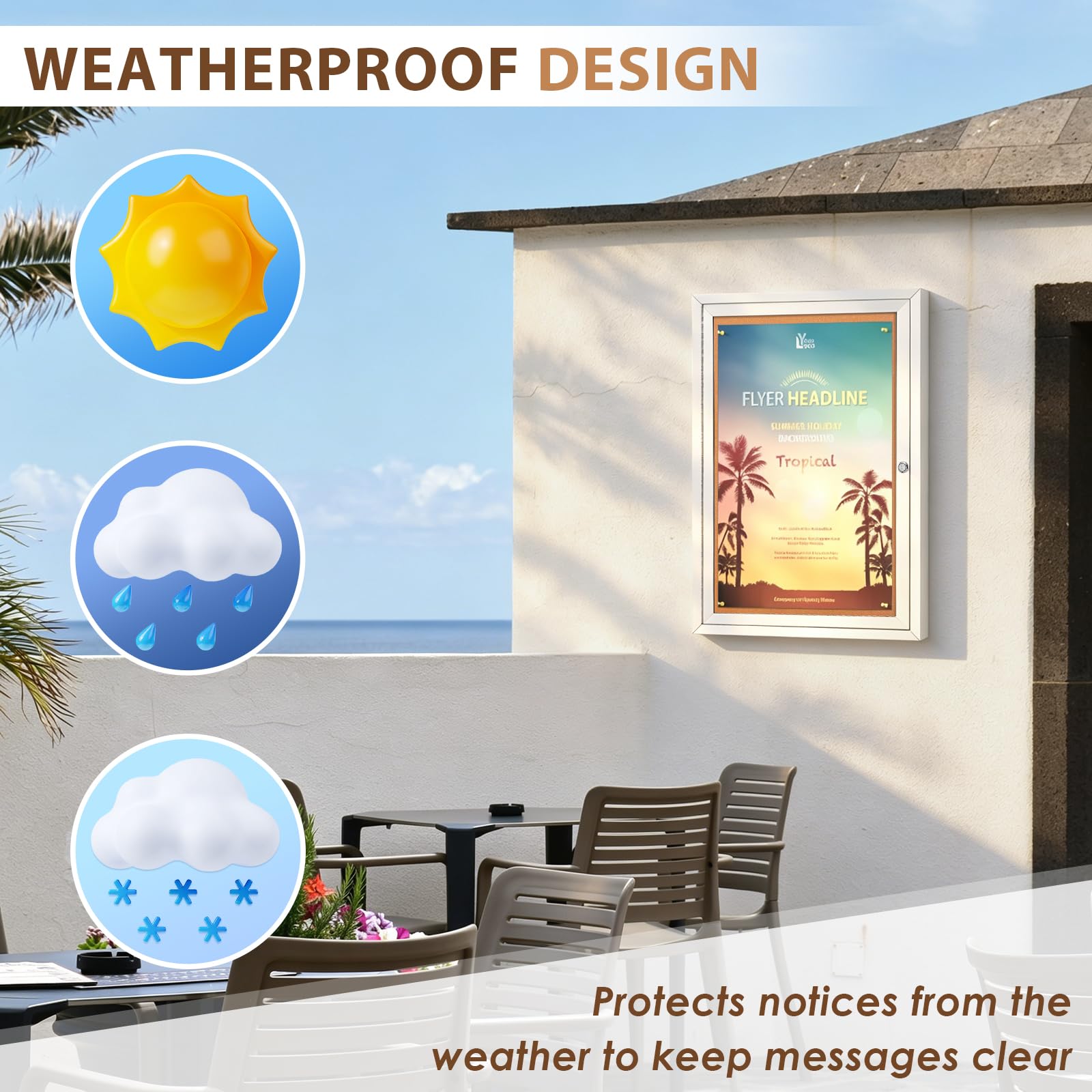 Swansea Pinnwand für den Außenbereich, wetterfest, Kork, manipulationssicher, Notiztafel, mit Aluminiumrahmen, 71,1 x 50,8 cm