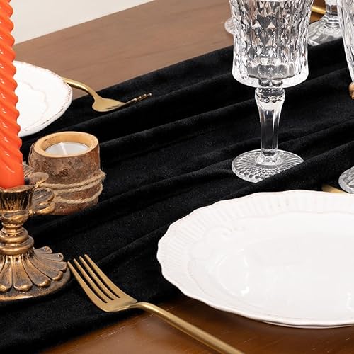Miniatura 4 de Socomi 4 caminos de mesa de terciopelo negro de 20 x 120 pulgadas, 10 pies, lujoso algodón grueso, Navidad, Acción de Gracias, camino de boda para
