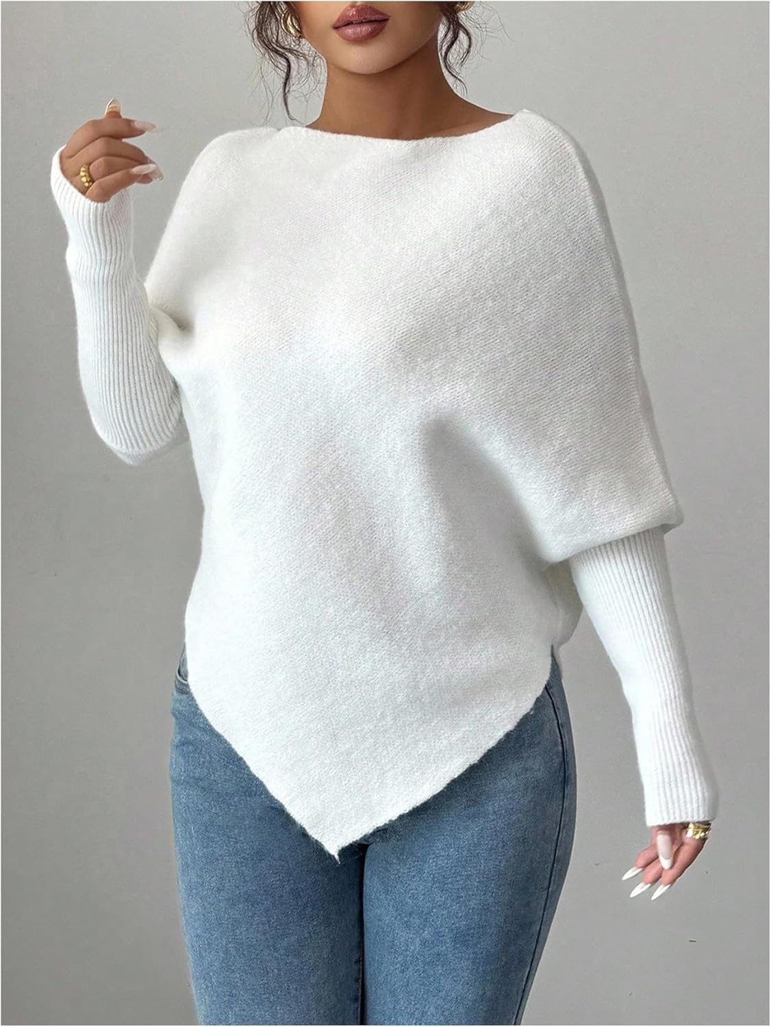Verdusa Women's Cozy Asymmetrical Sweater Pullover Knit Tops Fall Clothes Elegant Luxury Outfits - Image 5