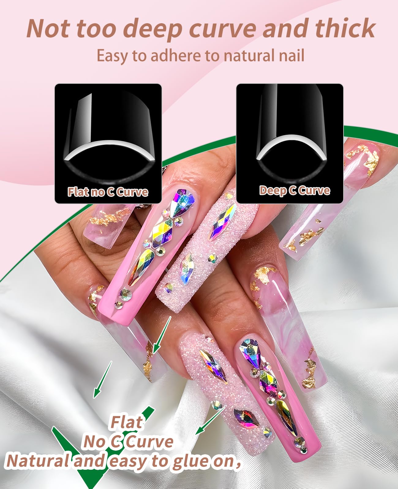 240 Stück quadratische Nagelspitzen, lange quadratische Nagelspitzen aus weichem Gel, 12 Größen Halbe Abdeckung, künstliche Acryl, für Anfänger und Profis