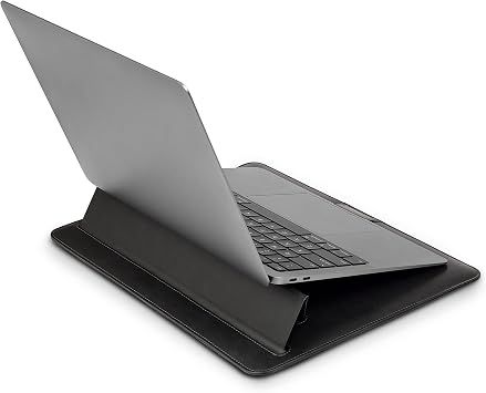 Moshi Muse Laptop Sleeve with Folding Stand for 13" MacBook/Laptop, Ergonomic 15-Degree Convertible Stand, Vegan Leather, Zipper-Less Magnetic Design, Microfiber Inner Lining, Jet Black