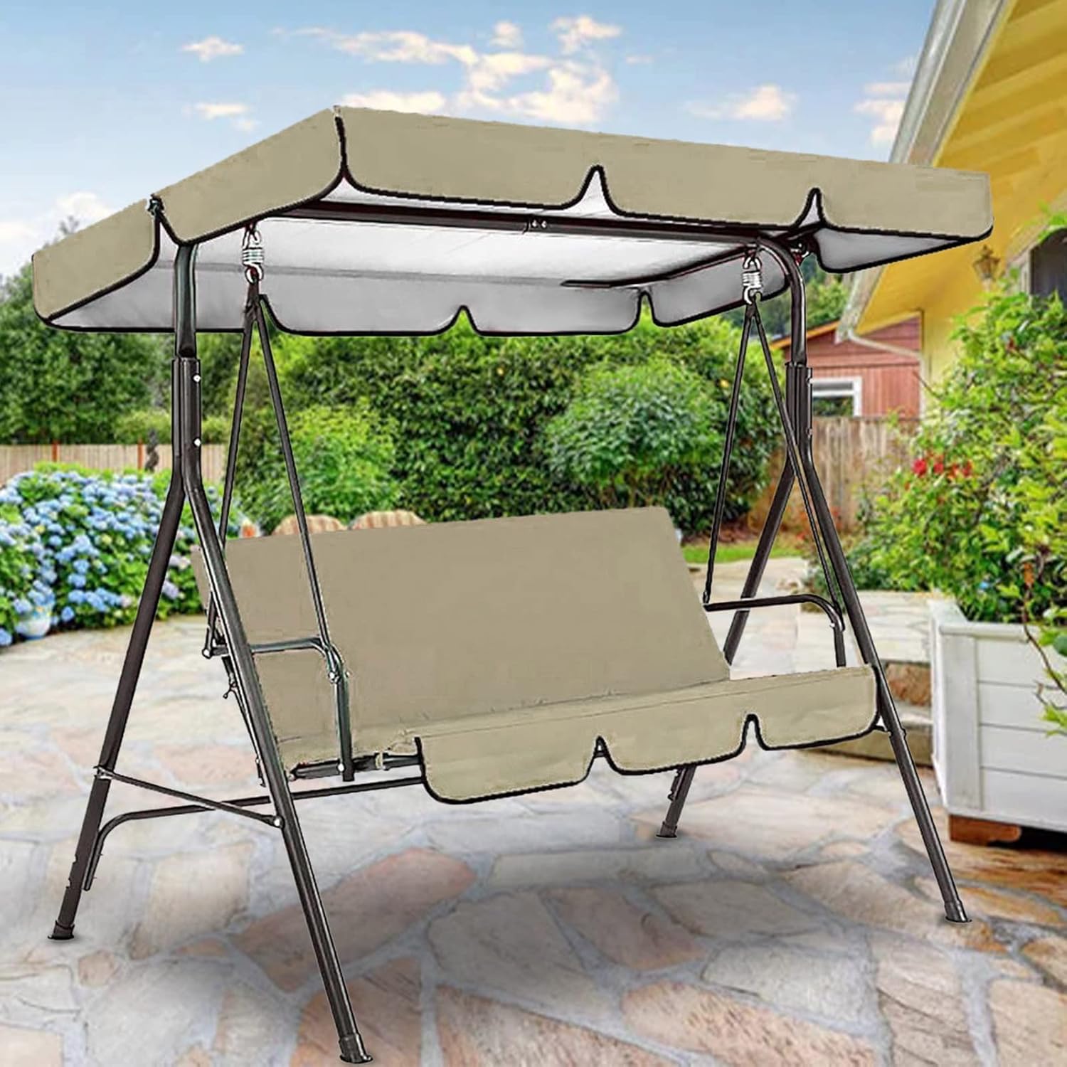 Porch Swing Canopy with Seat Cushion Cover Set, 55.9" L x 7