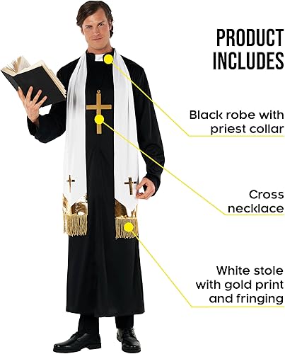 Miniatura 2 de Morph - Disfraz de sacerdote para hombre - Traje de exorcista - Disfraz de sacerdote adulto para hombres - Collar de sacerdote incluido - Accesorios