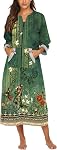 Ekouaer Women Zipper Robe 3/4 Sleeves Loungewear Full Length Sleepwear Pockets Housecoat Long Soft Bathrobe