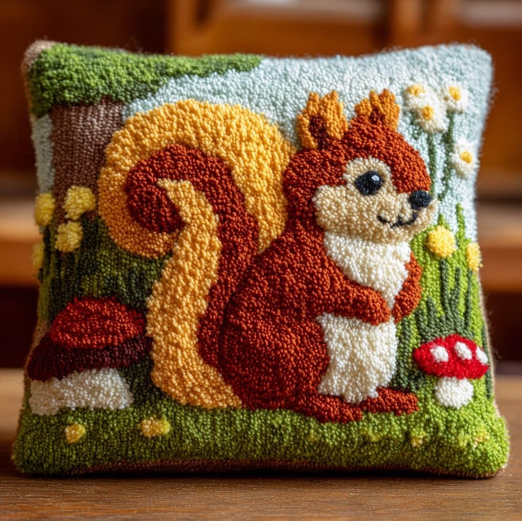 WallustrioaW Latch Hook Pillow Case Kits,Cute Squirrel
