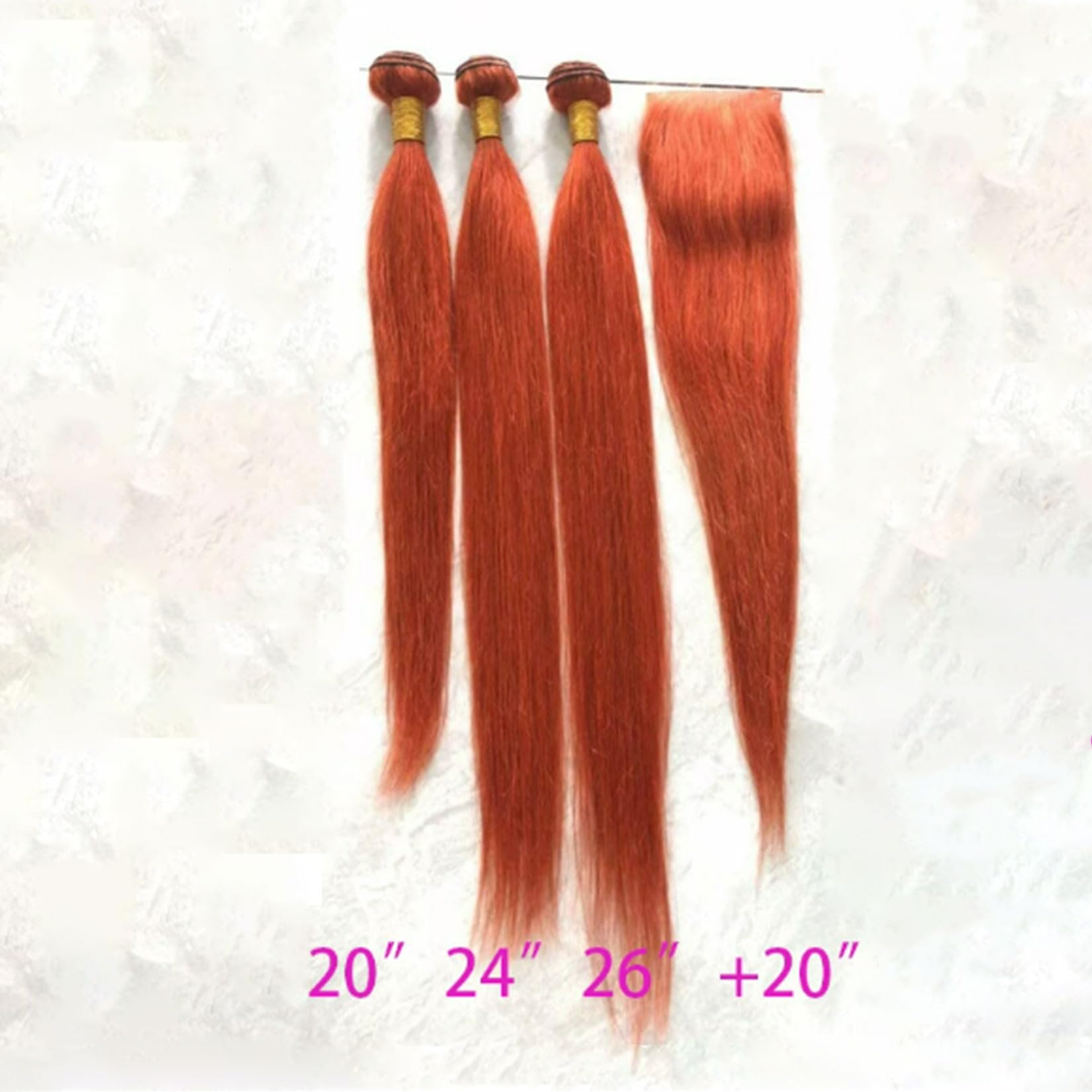 #350 Arancione Pacchi Allentati Profondi con Chiusura Capelli Umani con Chiusura in Pizzo Extension di Capelli Vergini Brasiliani Lisci di Alta Qualità per Donne Nere,10 12 14+10closure