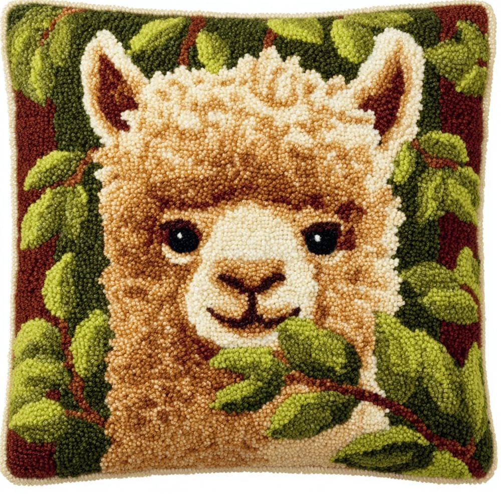FWRTYCB Latch Hook Pillow Kit Alpaca Eating Leaves Crochet Yarn Hooking Pi