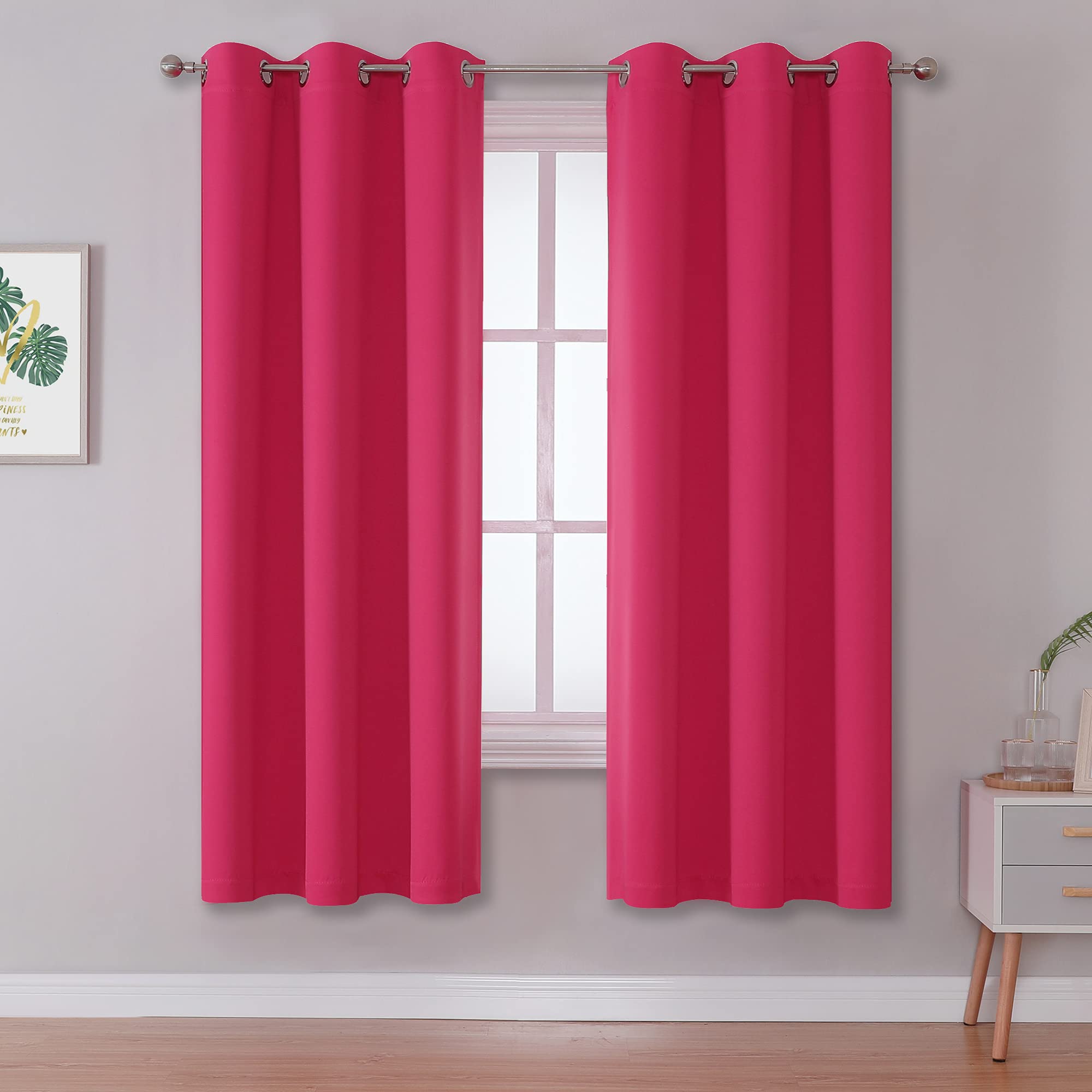 Solid Pink Curtains for Bedroom 72 Inch Length Raspberry Sorbet Hot Pink Room Darkening Curtains for Girls Room Decoration Thermal Insulated Blackout Window Drape 42''x72'' Grommet Top