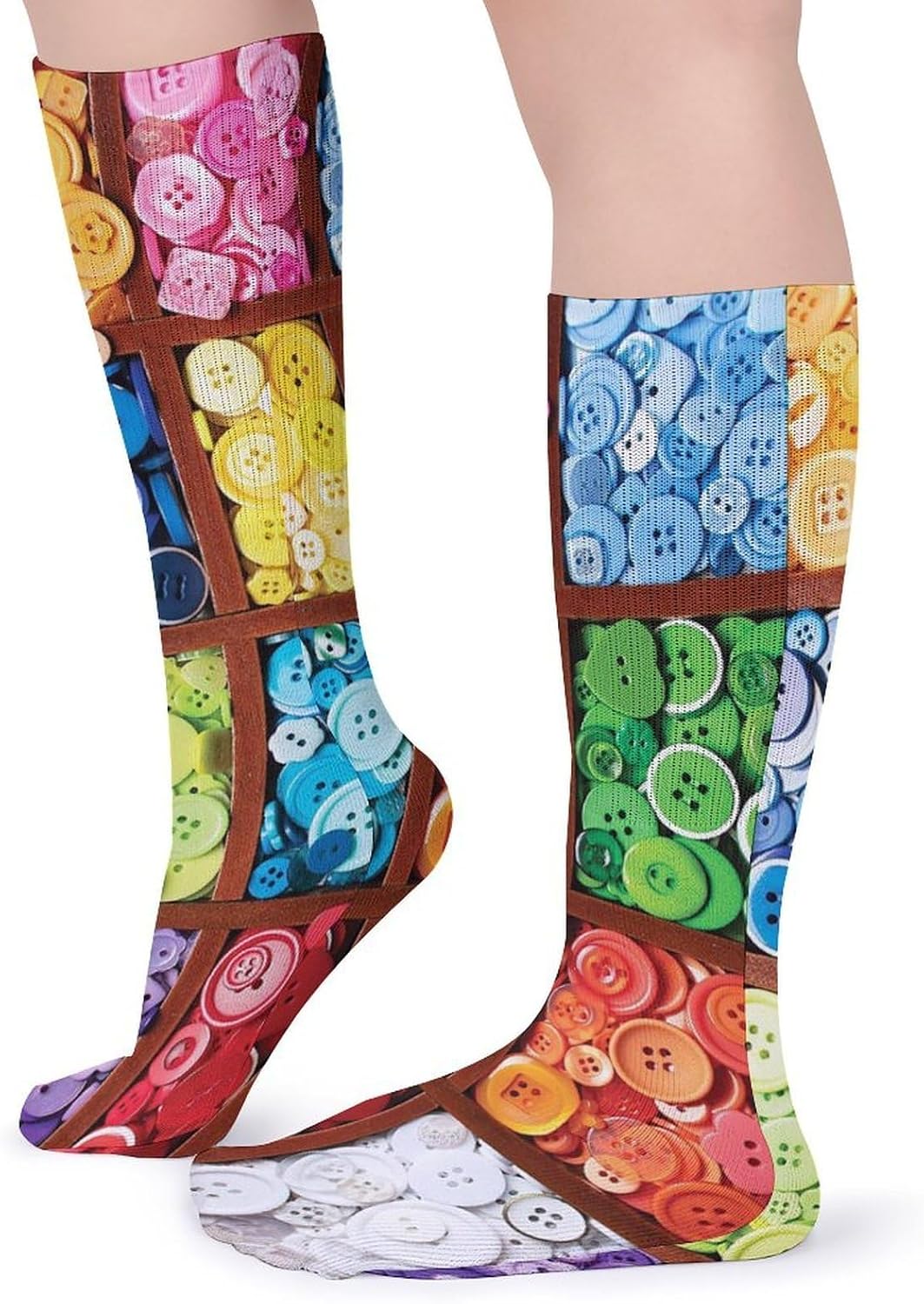 Colorful Buttons Knee High Socks Cozy Knee High Socks Soft Mid-Length Sock for All Seasons Daily Wear Adult