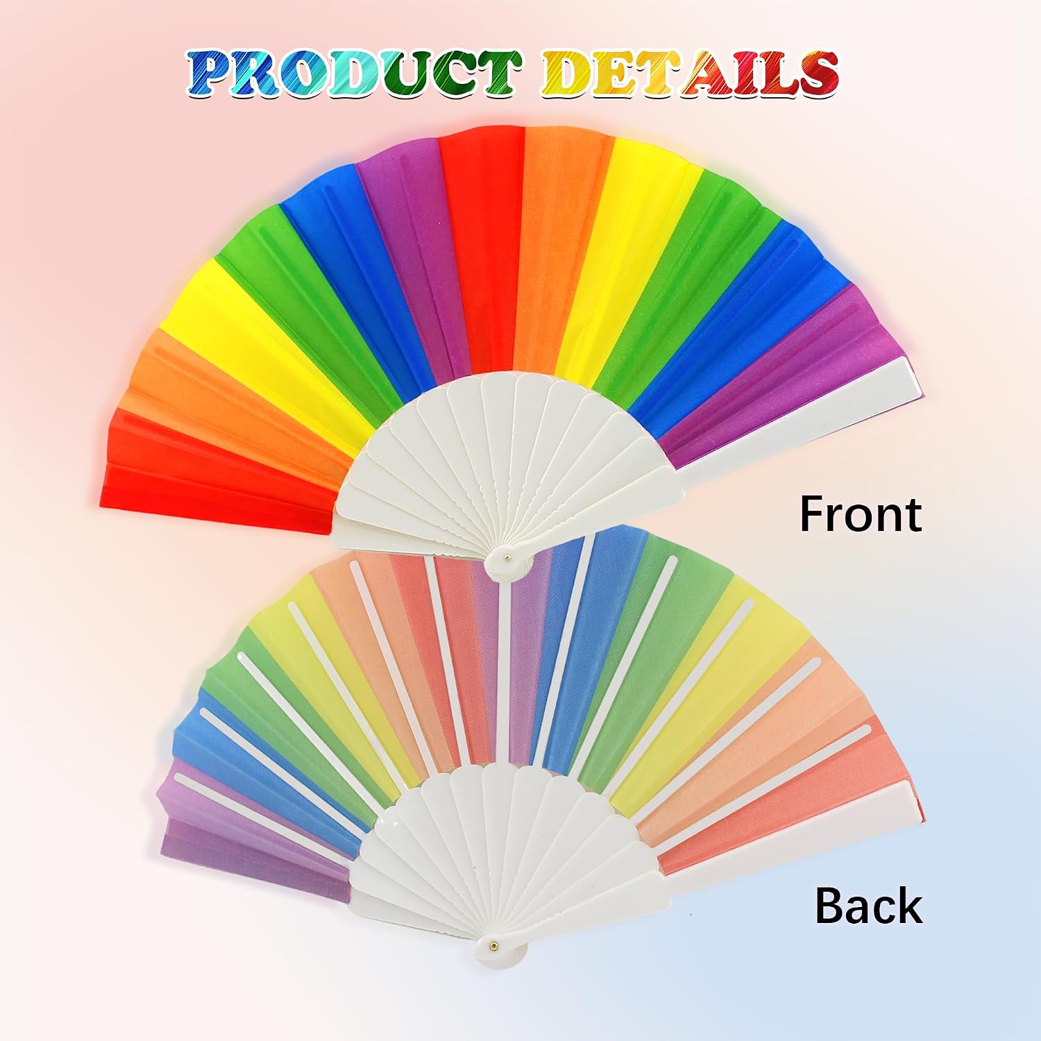 6 Pack Rainbow Folding Fans Pride Plastic Handheld Fan Vertical Stripes for Women Men Pride Month LGBT Parties Favors, Parade, Festival, Club, Event, Performance Supplies image 3