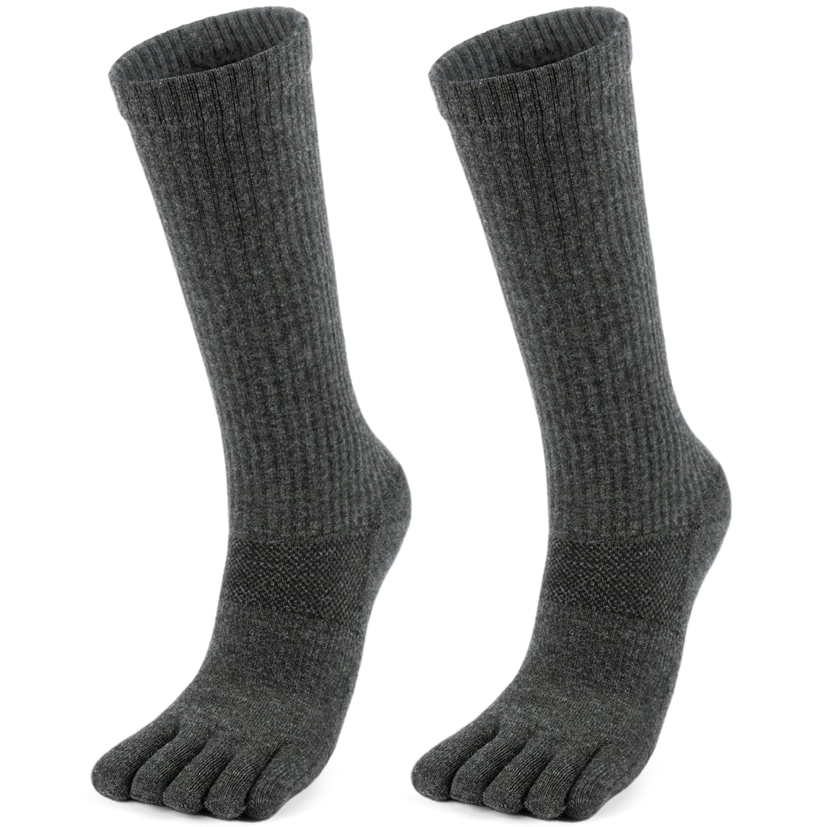 YABAIKE Merino Wool Toe Socks for Men & Women - 2 Pairs Winter Hiking Crew Socks Cushioned Boot Socks for Outdoor Activities, Wool Socks-dark Grey, Medium
