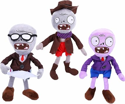 PVZ Plush Toys, 3 PCS Set Purple, Newspaper Gray, Red Pants Cowboy Zombies Soft Plush Toys, Great Gift for Kids & Game Fans