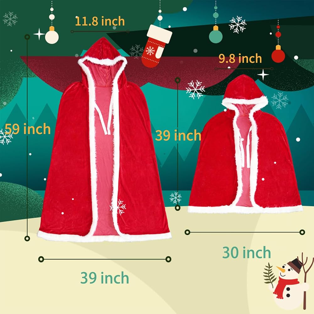 YJZQ Mantello Natalizio Con Cappuccio In Velluto Rosso – Babbo Natale, Mago O Principessa, Costume Per Bambini E Adulti, Regalo - 4