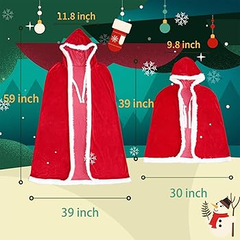 Women's Velvet Hooded Cloak Cape - Red Mrs Santa Claus Costume For Halloween, Christmas Parties-606321