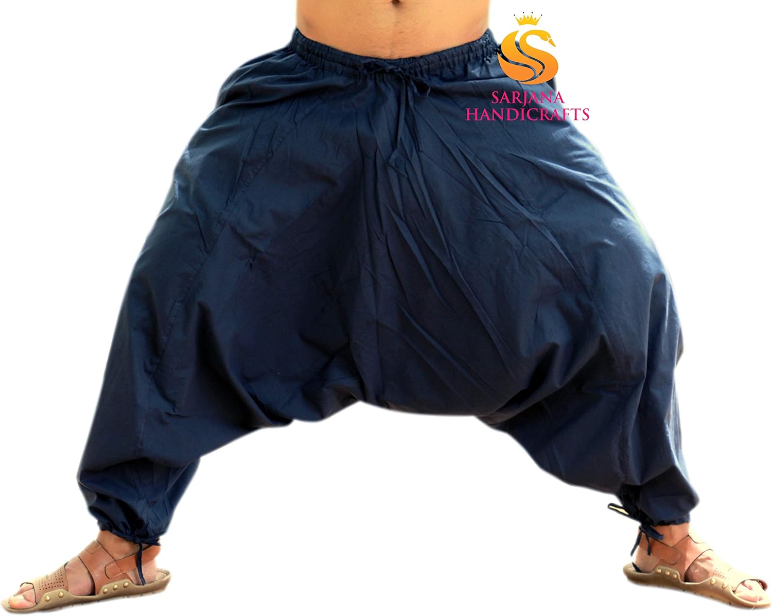 SARJANA HANDICRAFTS Men's Cotton Harem Yoga Baggy Genie Boho Pants Free Size - Image 3