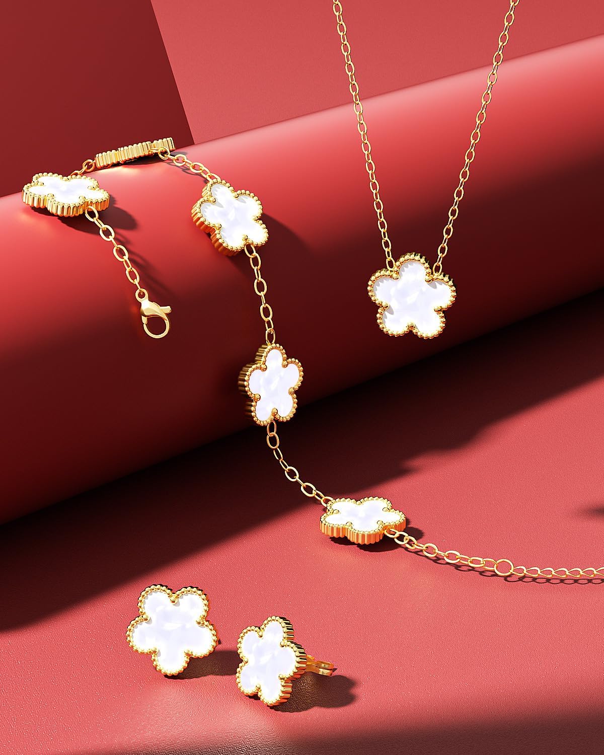 AICase Clover Jewelry Set,18K Gold Plated Lucky Clover Bracelet,Four Leaf Clover Necklace and Clover Earrings Fashion Jewelry Sets Gifts for Women/Mon - Image 8