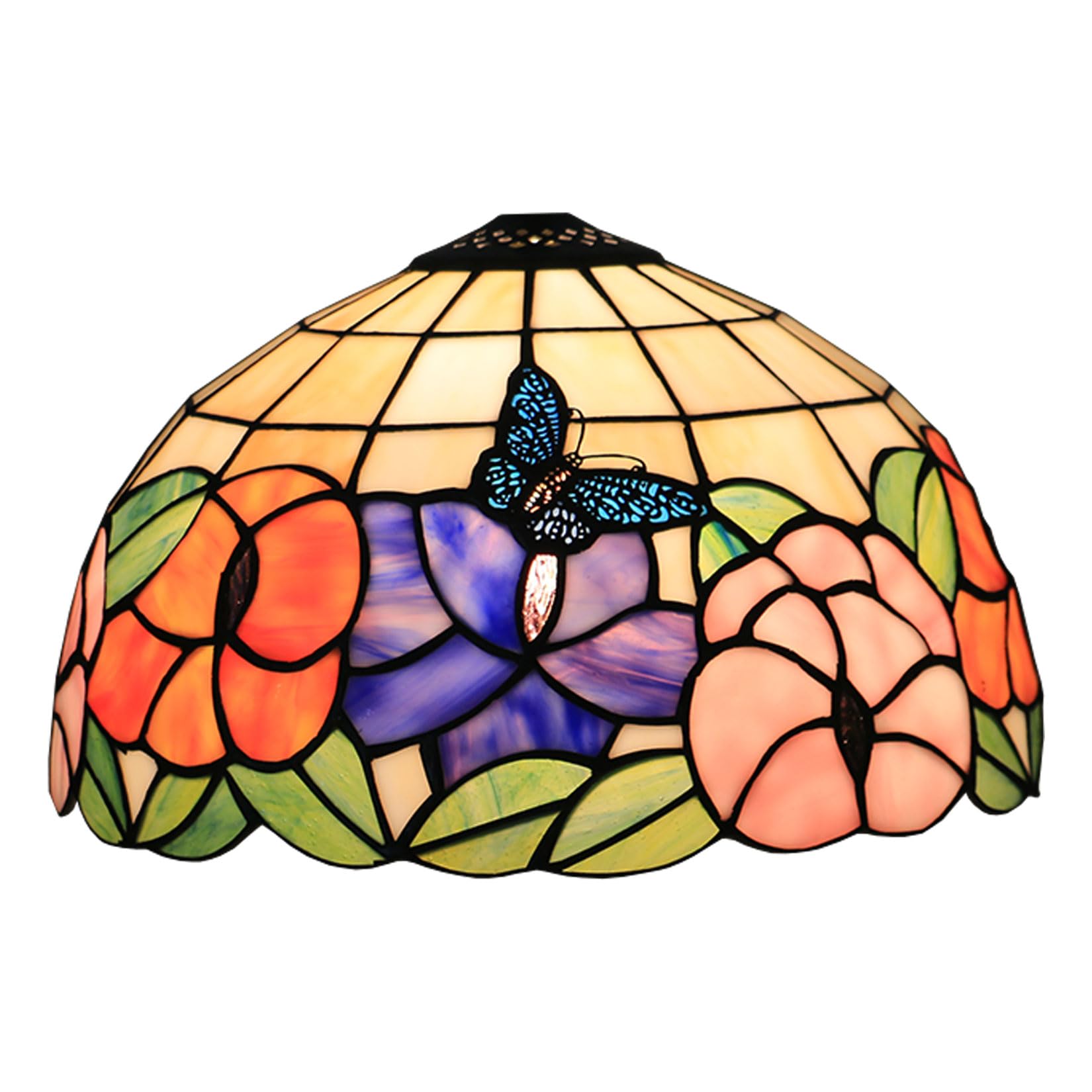 12 Inch Stained Glass Lamp Shade Replacement Only Tiffany Style Floral Lamp Chimney Butterfly Flower Lampshades for Table Lamp Pendant Light Ceiling Reading Lamp Bedside Lamp,，Butterfly Flower