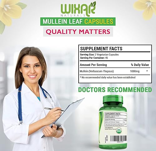 Miniatura 5 de Cápsulas de hoja de gordolobo – 90 cápsulas – Suplemento de hierbas que apoya la función respiratoria saludable y las membranas mucosas – 1000 mg –
