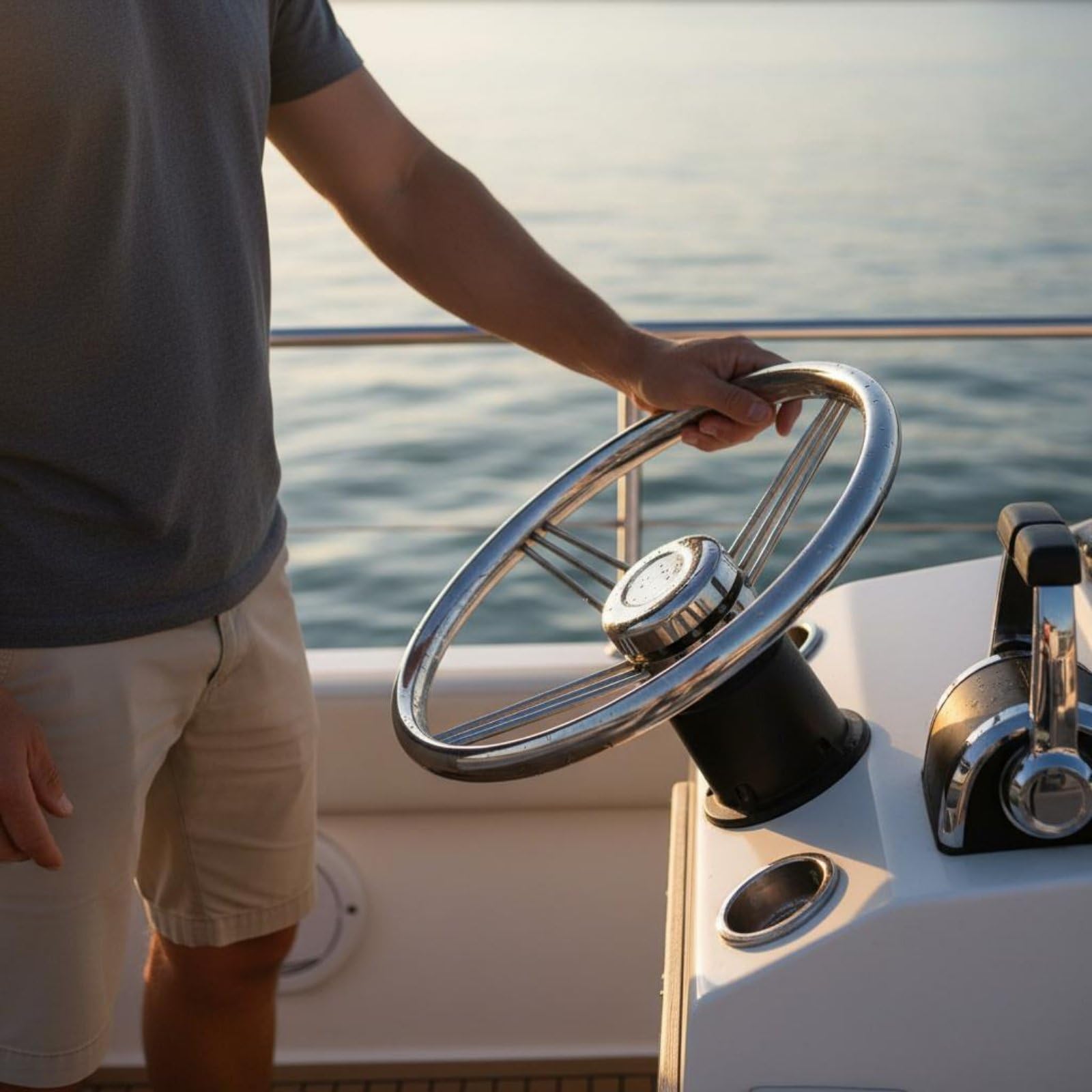Volante Barca Inox Ruota Timone Nautico Timoneria Universale Presa Ergonomica in Acciaio 316 Antiruggine Finitura Lucidata Adatto per Yacht Motoscafi Barche a Vela Marini