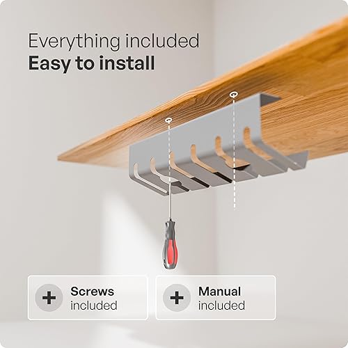 Miniatura 7 de PAMO Organización de cables debajo del escritorio para un fácil montaje debajo de la mesa I Juego de 3  con 10 bridas para cables I Organizador de