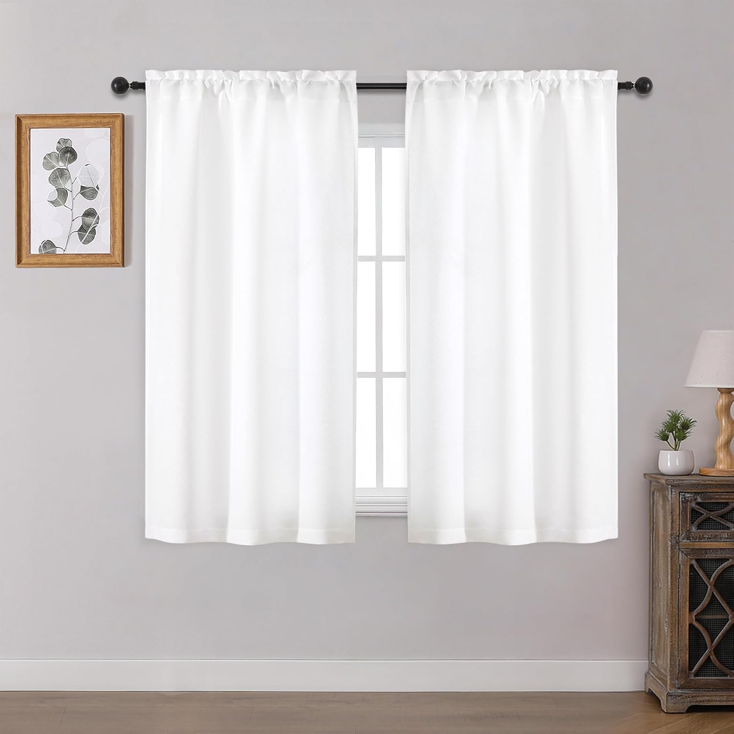 OWENIE White Short Curtains for Small Window 45 Inch Length 2 Panels Set