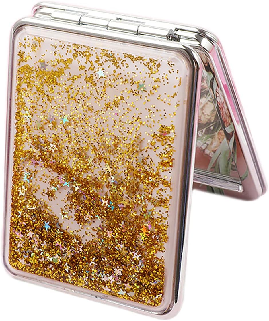 Compact Mirror, Pocket Mirror, Portable Travel Makeup Mini Mirror with Bling Quicksand, Small Mirror for Purse Folding 2-Sided 1x/2x Magnifying Compact Mirror for Women-image-28